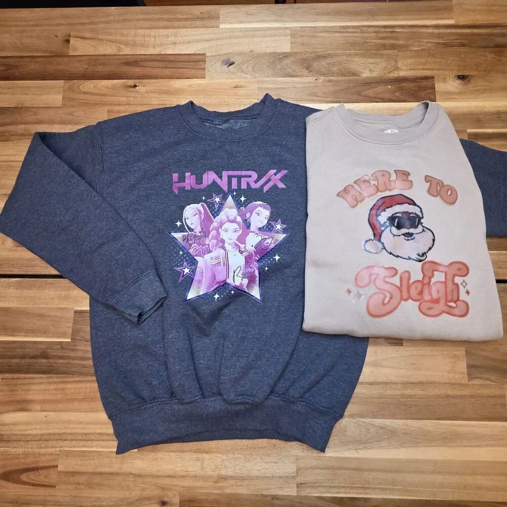 Girls L 10/12 Sweatshirt Lot KPop Demon Hunters HUNTR/X Santa Christmas